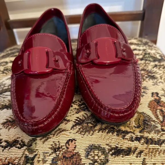 Salvatore Ferragamo Burgundy Patent Leather Loafers Women's Size: 6.5B