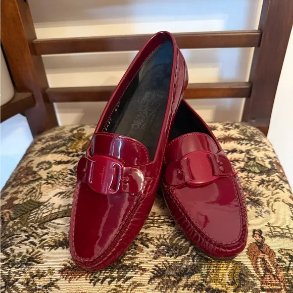 Salvatore Ferragamo Burgundy Patent Leather Loafers Women's Size: 6.5B
