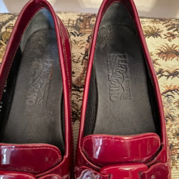 Salvatore Ferragamo Burgundy Patent Leather Loafers Women's Size: 6.5B