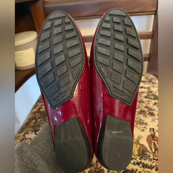 Salvatore Ferragamo Burgundy Patent Leather Loafers Women's Size: 6.5B