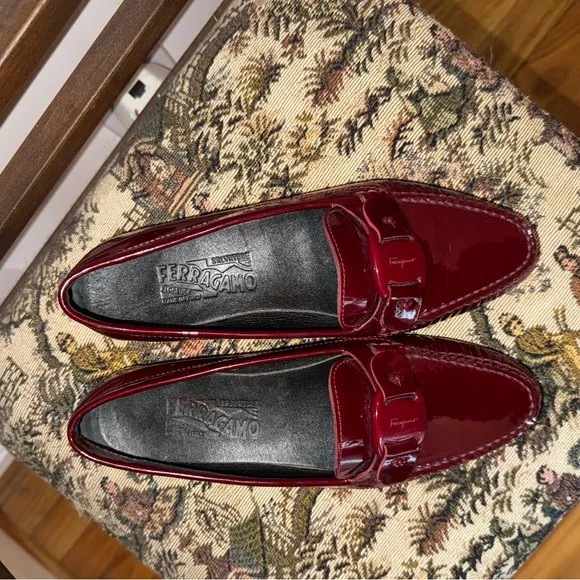 Salvatore Ferragamo Burgundy Patent Leather Loafers Women's Size: 6.5B