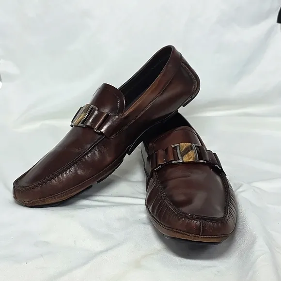 Salvatore Ferragamo Embellished Horsebit Leather Driving Loafers Mens Size 12