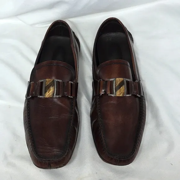 Salvatore Ferragamo Embellished Horsebit Leather Driving Loafers Mens Size 12