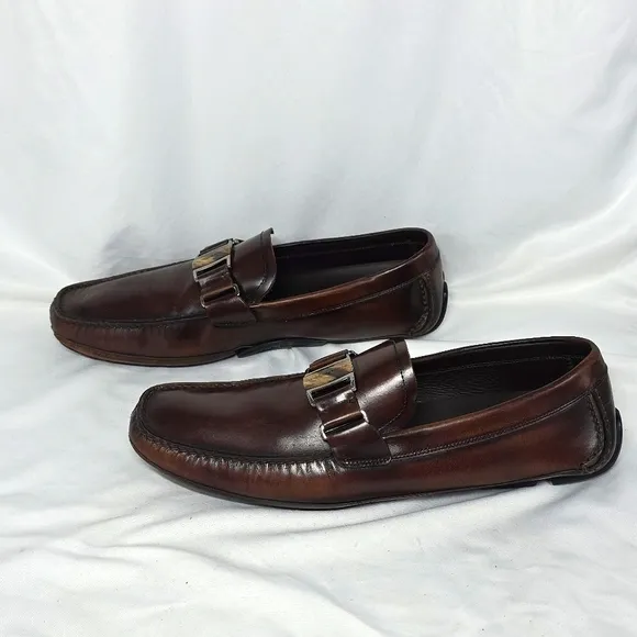 Salvatore Ferragamo Embellished Horsebit Leather Driving Loafers Mens Size 12