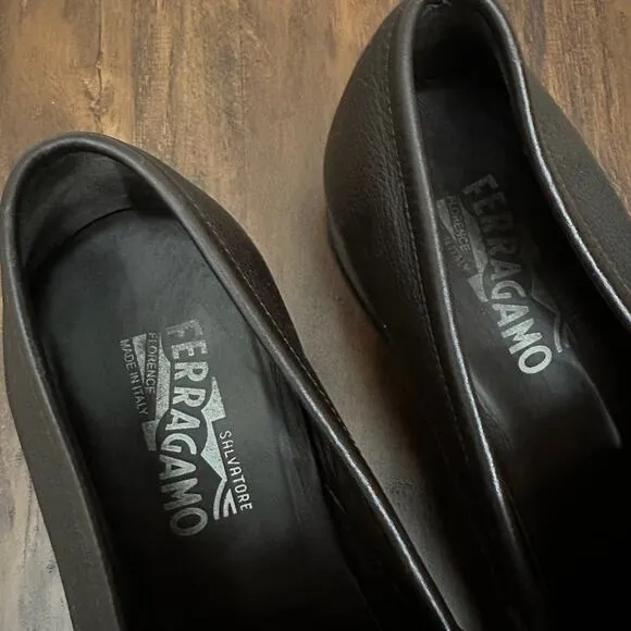 SALVATORE FERRAGAMO Gancini Bit Loafers Dark Brown Leather Moccasin