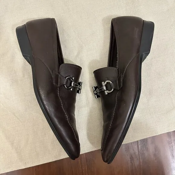 SALVATORE FERRAGAMO Gancini Bit Loafers Dark Brown Leather Moccasin