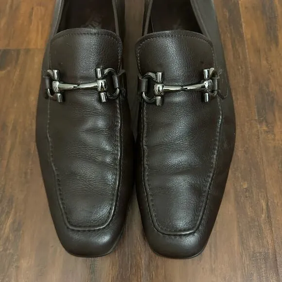 SALVATORE FERRAGAMO Gancini Bit Loafers Dark Brown Leather Moccasin