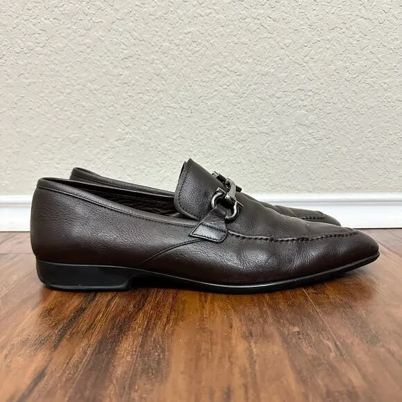 SALVATORE FERRAGAMO Gancini Bit Loafers Dark Brown Leather Moccasin