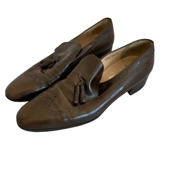 Salvatore Ferragamo Leather Tassel Accent Loafers Dress Shoes Brown 10.5 Narrow