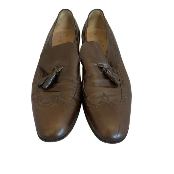 Salvatore Ferragamo Leather Tassel Accent Loafers Dress Shoes Brown 10.5 Narrow