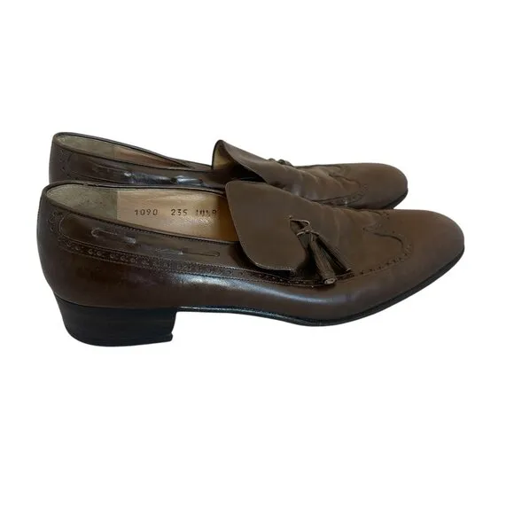 Salvatore Ferragamo Leather Tassel Accent Loafers Dress Shoes Brown 10.5 Narrow