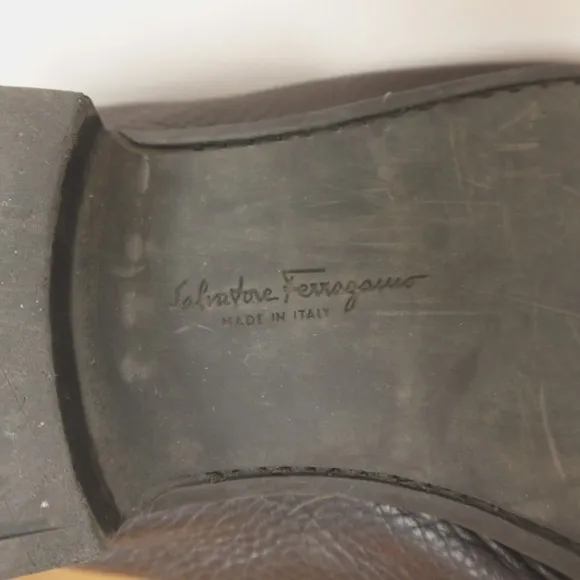 Salvatore Ferragamo Loafers Mens 13 D Brown Pebbled Leather Gancini Bit Moccasin