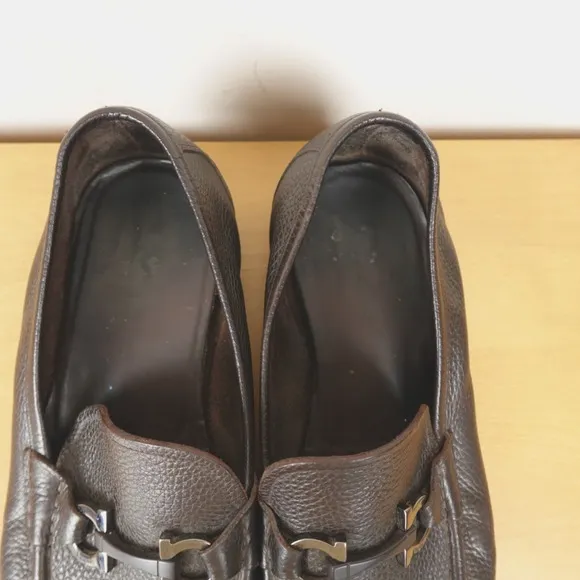 Salvatore Ferragamo Loafers Mens 13 D Brown Pebbled Leather Gancini Bit Moccasin
