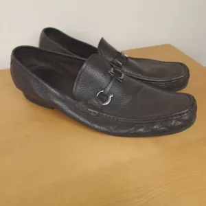 Salvatore Ferragamo Loafers Mens 13 D Brown Pebbled Leather Gancini Bit Moccasin