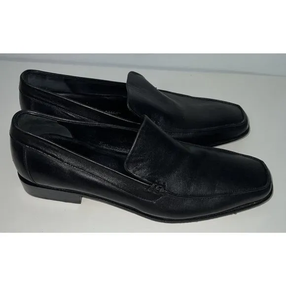 Salvatore Ferragamo Mens Black Leather Loafers Dress Shoes Size 8.5 Italy 37770