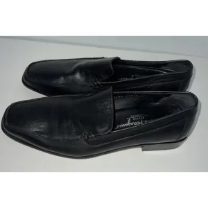 Salvatore Ferragamo Mens Black Leather Loafers Dress Shoes Size 8.5 Italy 37770