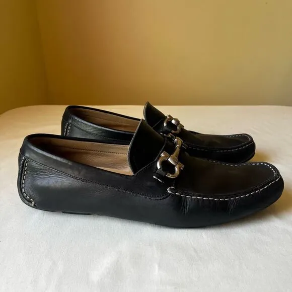 Salvatore Ferragamo Parigi Driving Loafer Black Leather Horsebit Men’s 10.5 2E