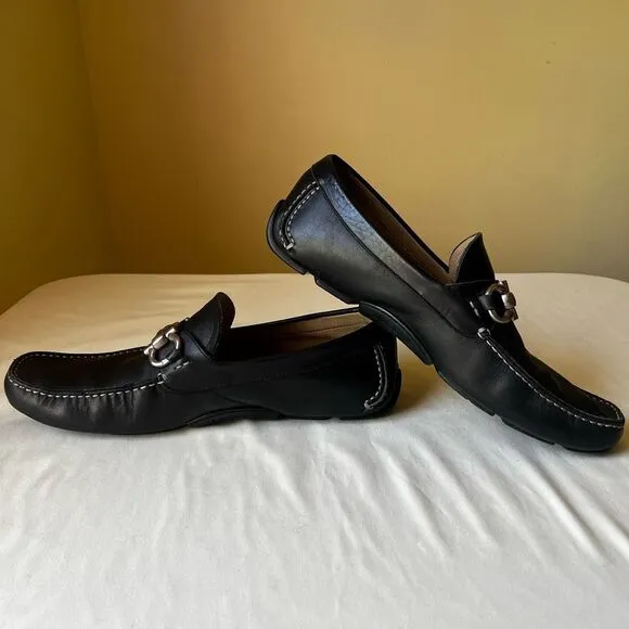 Salvatore Ferragamo Parigi Driving Loafer Black Leather Horsebit Men’s 10.5 2E