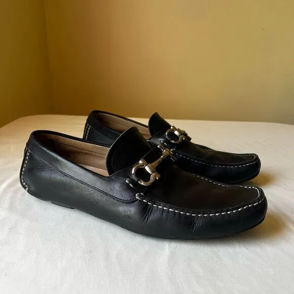 Salvatore Ferragamo Parigi Driving Loafer Black Leather Horsebit Men’s 10.5 2E