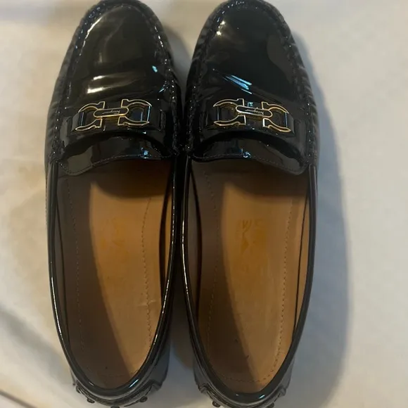 Salvatore Ferragamo Patent Leather Navy Blur Loafers