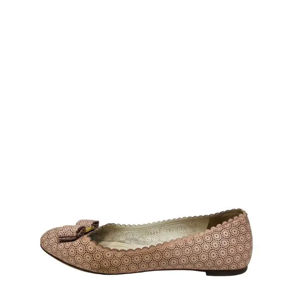 SALVATORE FERRAGAMO Pink Leather Vara Bow Laser Cut Ballet Flats US 7.5 EU 37.5