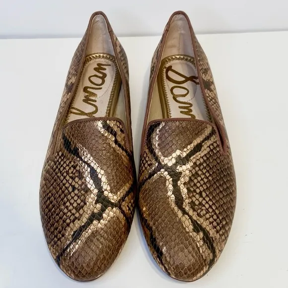 Sam Edelman Jordy Brown Snake Print Leather Loafers Size 8