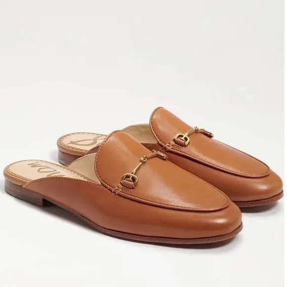 Sam Edelman Linnie Mules Horsebit Saddle Leather Almond toe Brown Loafers Sz 8M