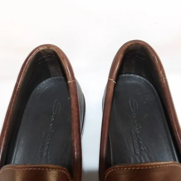 Santoni Men's Size 8.5 Made In Italy Brown Leather Slip on Loafers