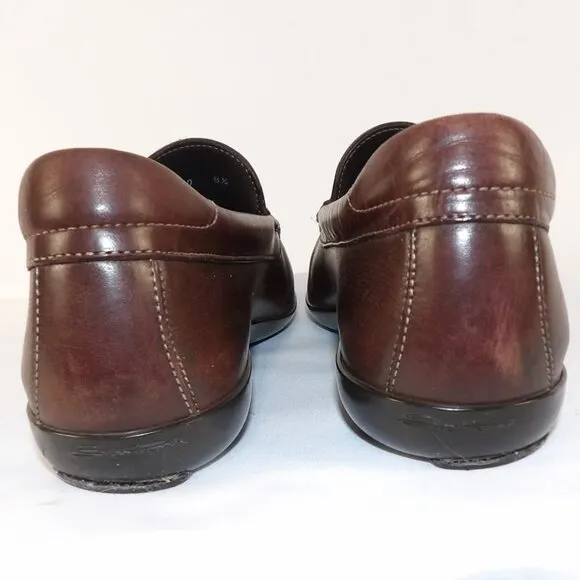 Santoni Men's Size 8.5 Made In Italy Brown Leather Slip on Loafers