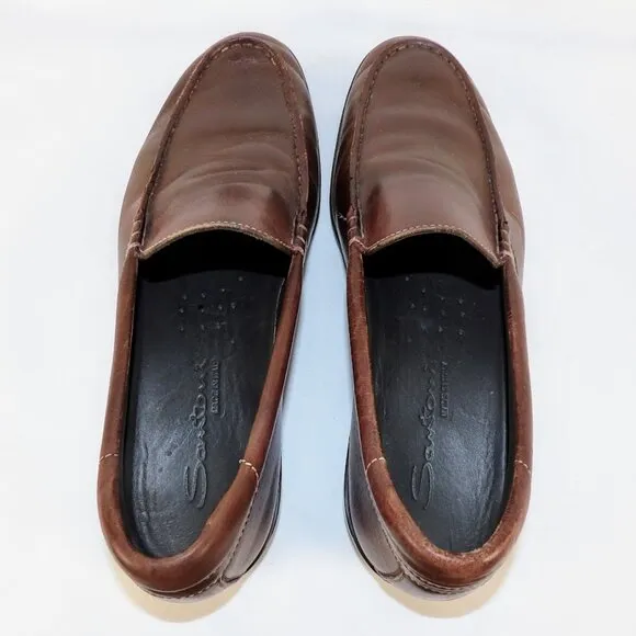 Santoni Men's Size 8.5 Made In Italy Brown Leather Slip on Loafers