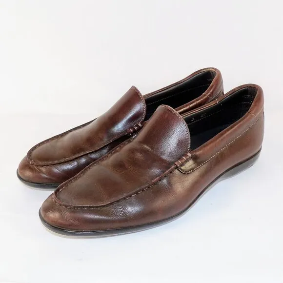 Santoni Men's Size 8.5 Made In Italy Brown Leather Slip on Loafers