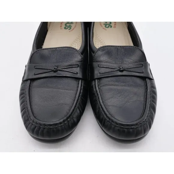 SAS Loafers Womens 9.5 Narrow Black Leather Wedge Heel Slip On Moc Toe Shoes
