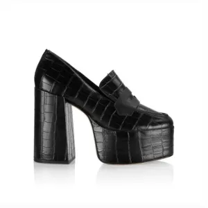 Schutz Viola Croc-Embossed Leather Platform Loafers Heels 10