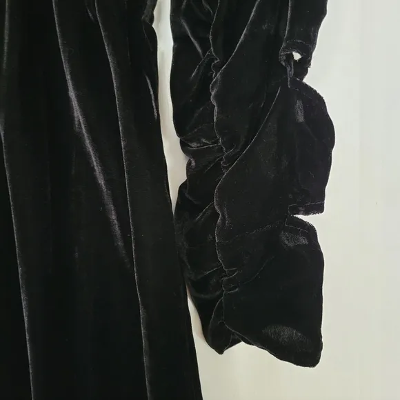 Sea New York Mayde Midi Dress Black Velvet Cut Out Long Sleeves Dark Romantic