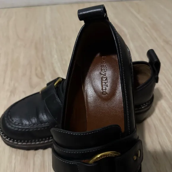 See by Chloé Black Erine Heeled Loafers