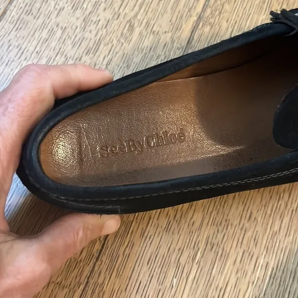 See by Chloe Black Suede Slip On Loafers Size 7.5