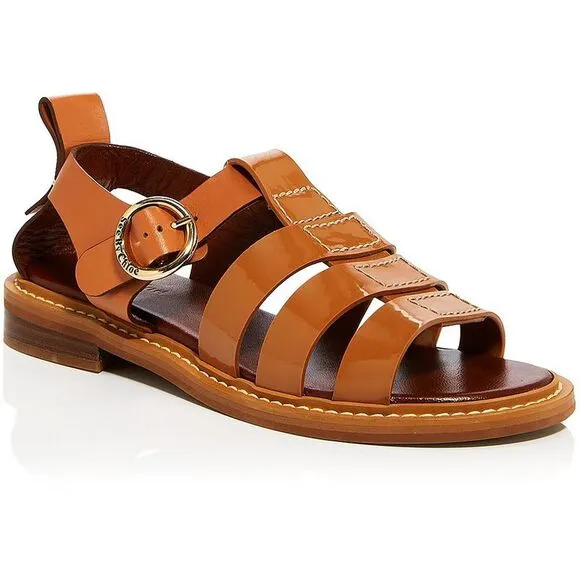 See by Chloe Womens Millye Brown Leather Open Toe Fisherman Sandals Flats New