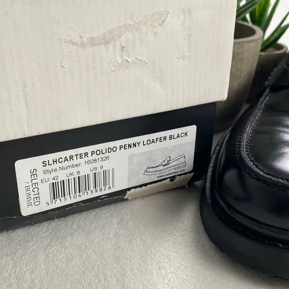 Selected / Homme Carter Polido Polished Genuine Leather Penny Loafers (Black)