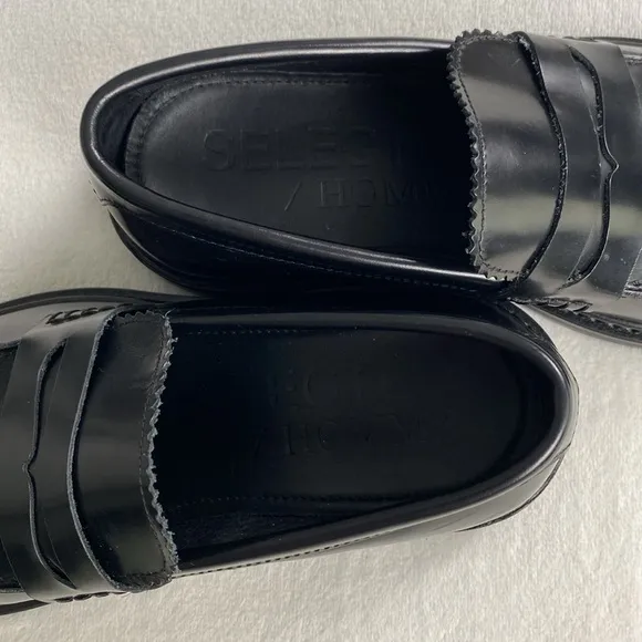 Selected / Homme Carter Polido Polished Genuine Leather Penny Loafers (Black)
