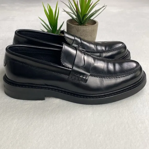 Selected / Homme Carter Polido Polished Genuine Leather Penny Loafers (Black)