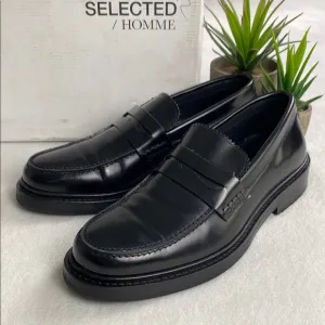 Selected / Homme Carter Polido Polished Genuine Leather Penny Loafers (Black)