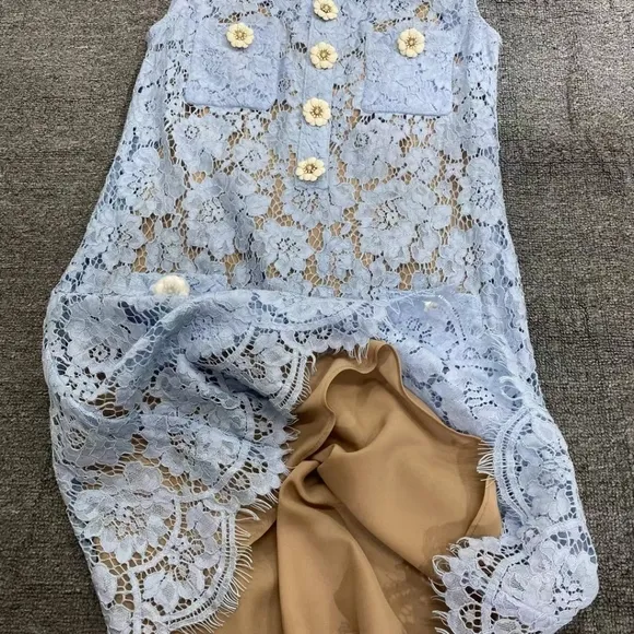 Self-Portrait Blue Fine Lace Mini Dress