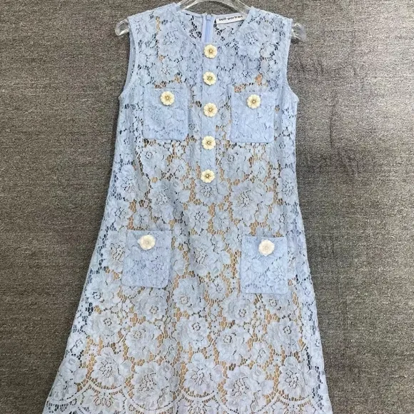 Self-Portrait Blue Fine Lace Mini Dress