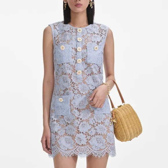 Self-Portrait Blue Fine Lace Mini Dress