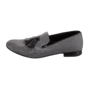 SERGIO ROSSI Leather Fabric Black &amp; White Check Checkers Tassel Loafers UK 10