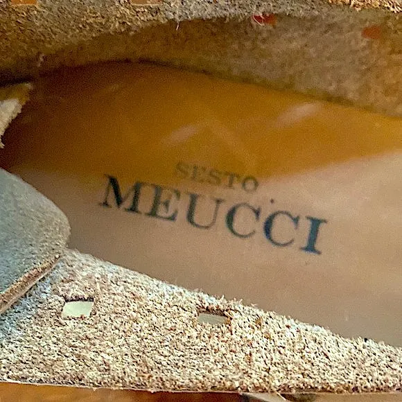 Sesto Meucci Evonne Camel Nubuck Leather Cut Out Open Toe Back Zip Flats Size 10