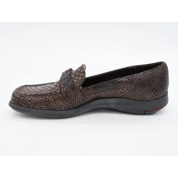 Sesto Meucci Loafers Womens 7 Brown Leather Snake Embossed Slip On Square Toe