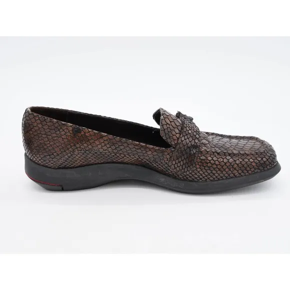 Sesto Meucci Loafers Womens 7 Brown Leather Snake Embossed Slip On Square Toe