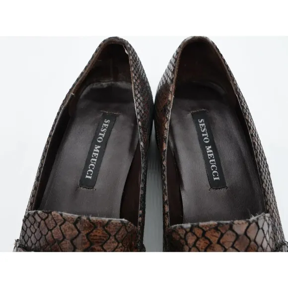 Sesto Meucci Loafers Womens 7 Brown Leather Snake Embossed Slip On Square Toe