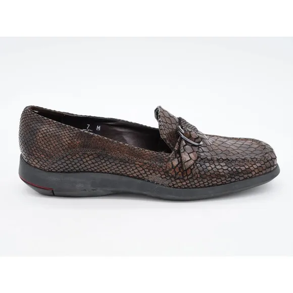Sesto Meucci Loafers Womens 7 Brown Leather Snake Embossed Slip On Square Toe